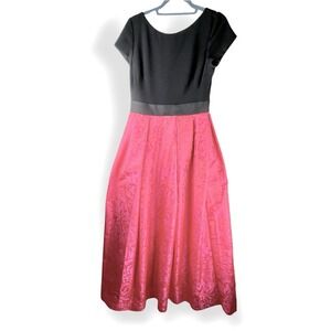 THEIA Pink Floral Jacquard Ballgown 10 Black Gown Backless Evening Dress Maxi
